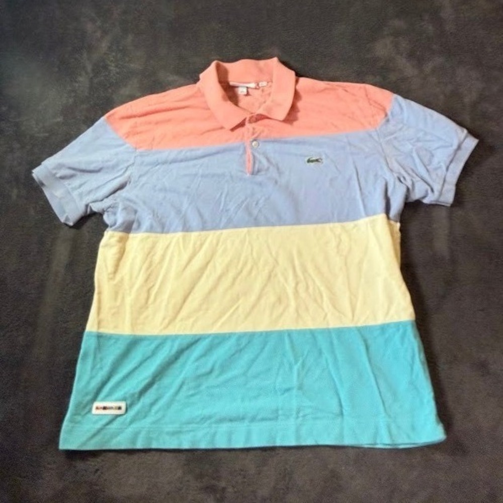 Lacoste Mens Colorblock Polo Shirt Short Sleeve Pastel Multi Stripe XL.